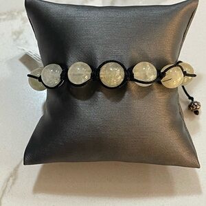 Shamballa Black Cording & Lime green Prehnite Beaded Bracelet 7”